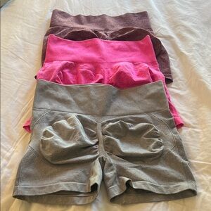 Seamless High-Waist Bike Shorts - Pink, Maroon, Gray - Never worn